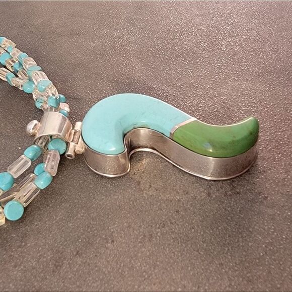David Troutman Silver Creations Blue & Green Turquoise Pendant Necklace - Picture 7 of 10
